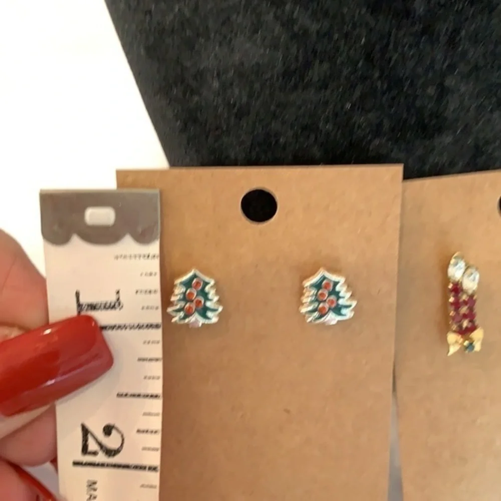 💐5/25 Two pair Christmas holiday earrings tree faceted crystal candle stick